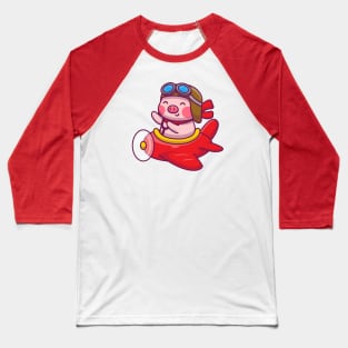 Cute Pig Riding Airplane Baseball T-Shirt